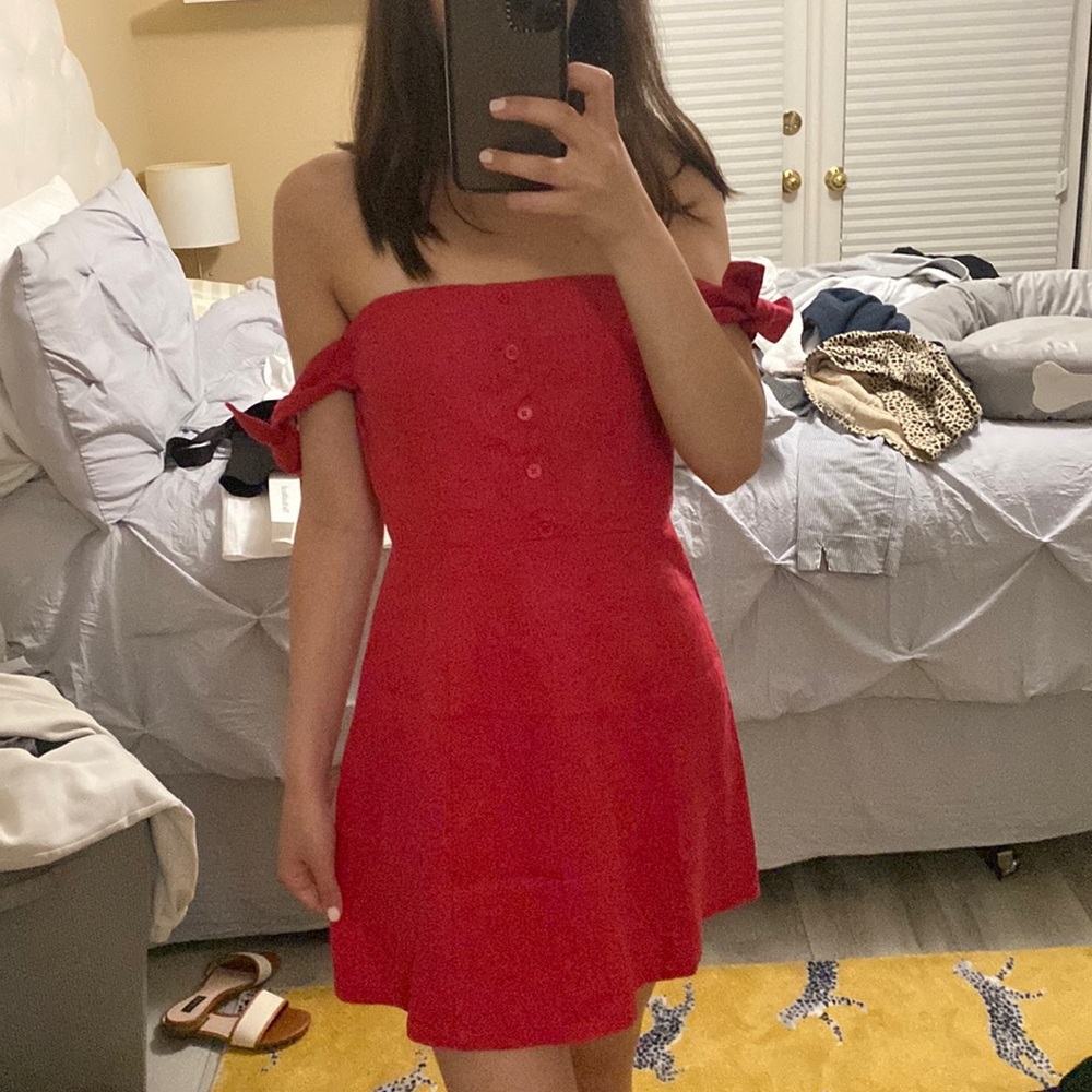 Red linen reformation dress